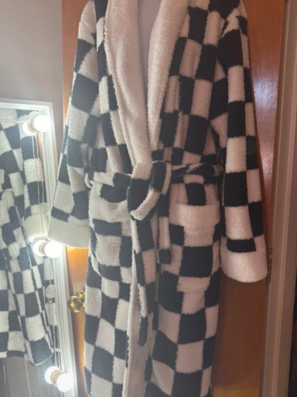 Black & White Checkerboard Plush Robe